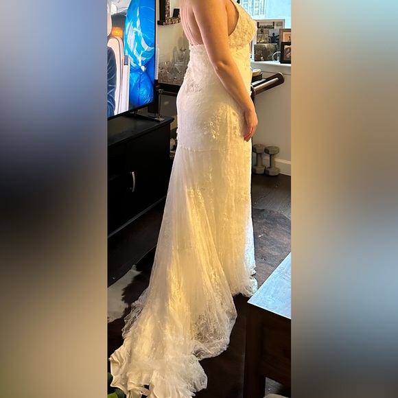 NWT BHLDN Meadow V-Neck Floral Appliqué Sheath Wedding Dress - Picture 11 of 12